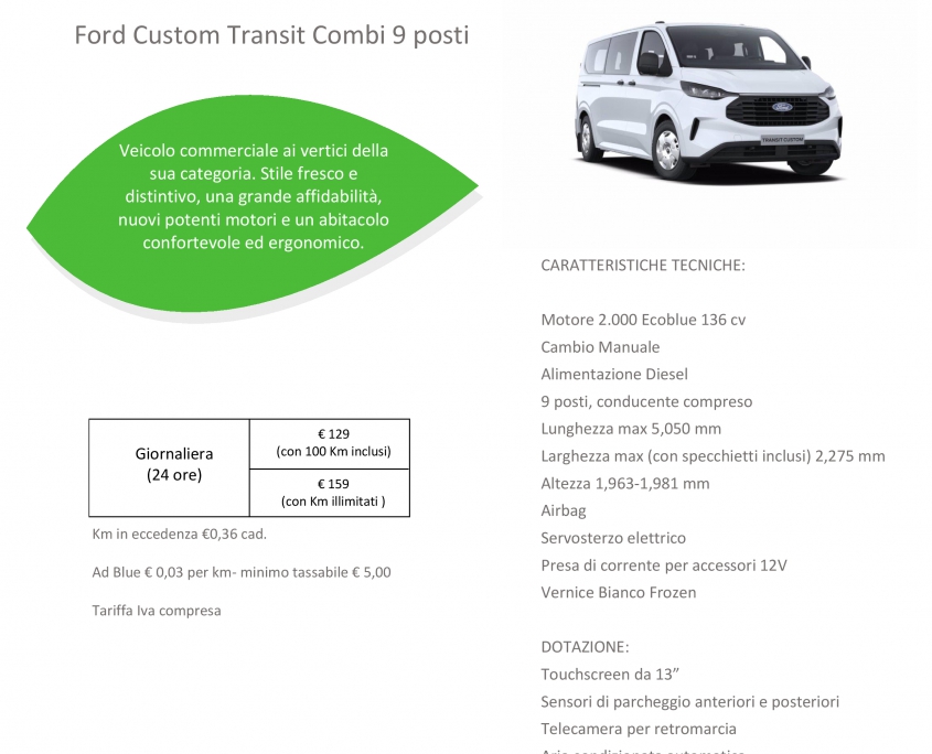 Ford Custom Transit Combi 9 posti